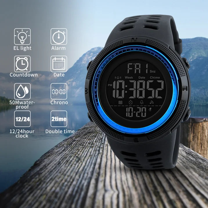SKMEI Men's Military Watch, Waterproof Digital Sports Alarm Backlit Classic Watch,Blue