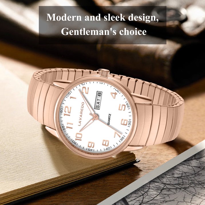 Watches for Men Analog Quartz Watches with Stainless Steel Expansion Band, Waterproof Watches Father's Day Gifts for men