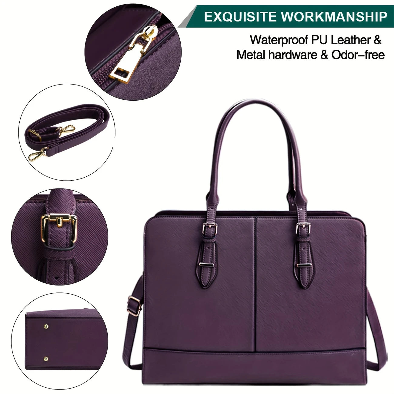 Women | Work Tote Business Office Professional Large Capacity Handbag Shoulder Bag Deep Purple