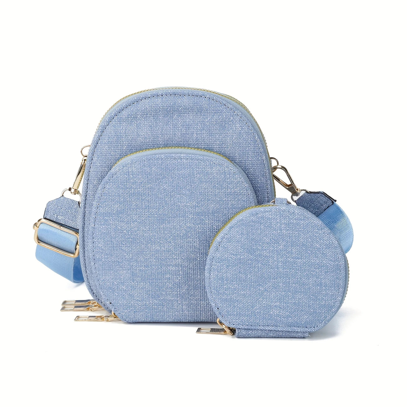 New Fashion Denim Blue Pull Chain Female Small Round Bag
