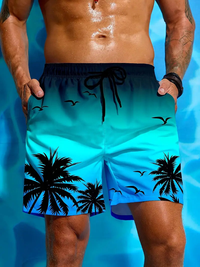 Men's Palm Tree 3D Print Beach Shorts