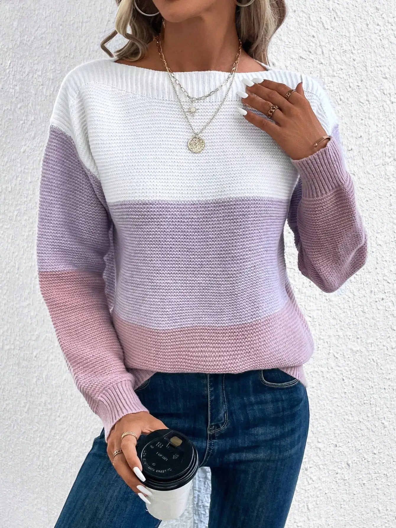 Elegant Three-Color Patchwork Sweater for Women