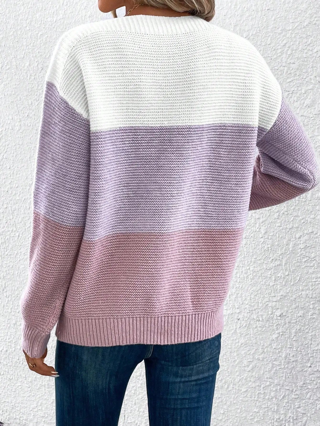 Elegant Three-Color Patchwork Sweater for Women