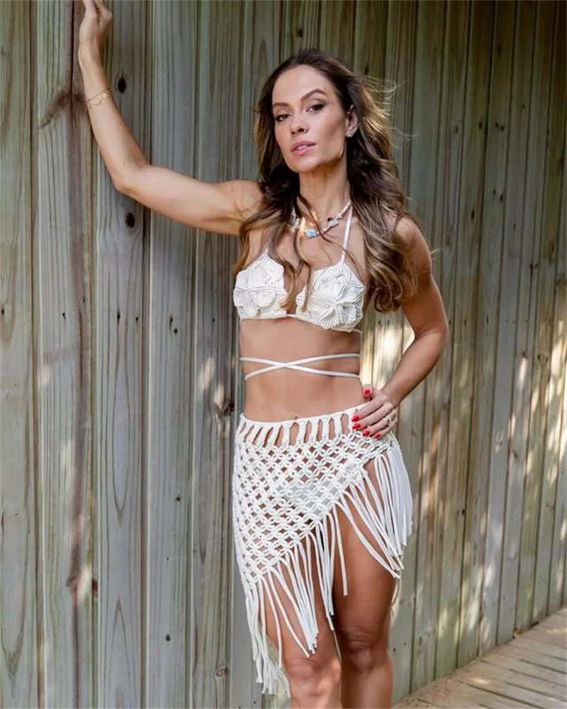 Women Sexy Hollow Out Handmade Crochet Skirt Summer Bikini