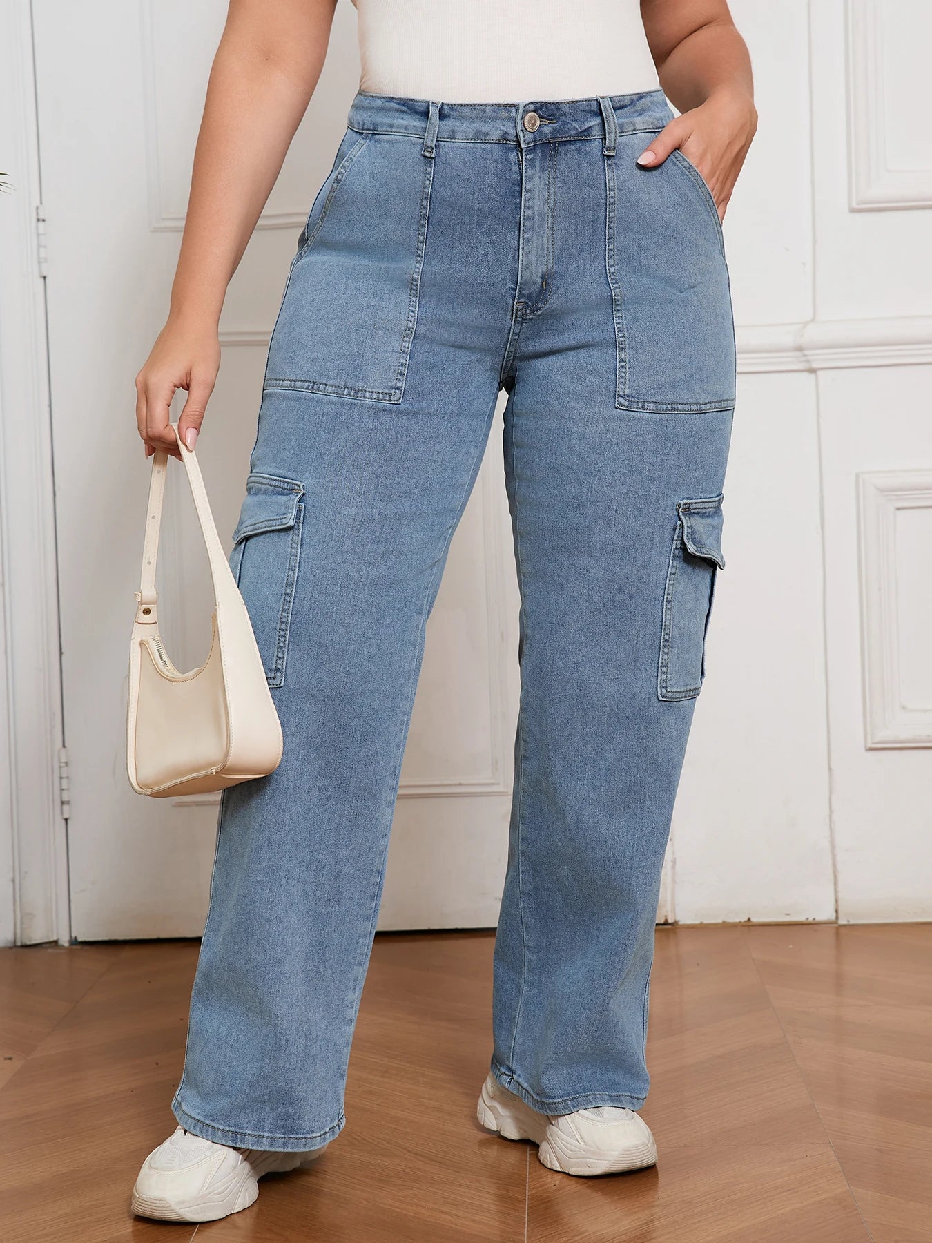 Plus Size Vintage Loose Jeans for Women Washed Wide Leg Denim Pants High Rise Retro Casual Streetwear Trousers