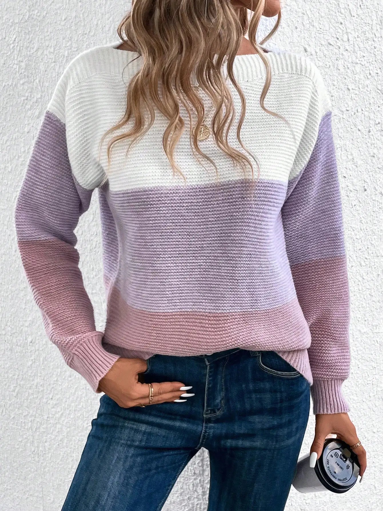 Elegant Three-Color Patchwork Sweater for Women