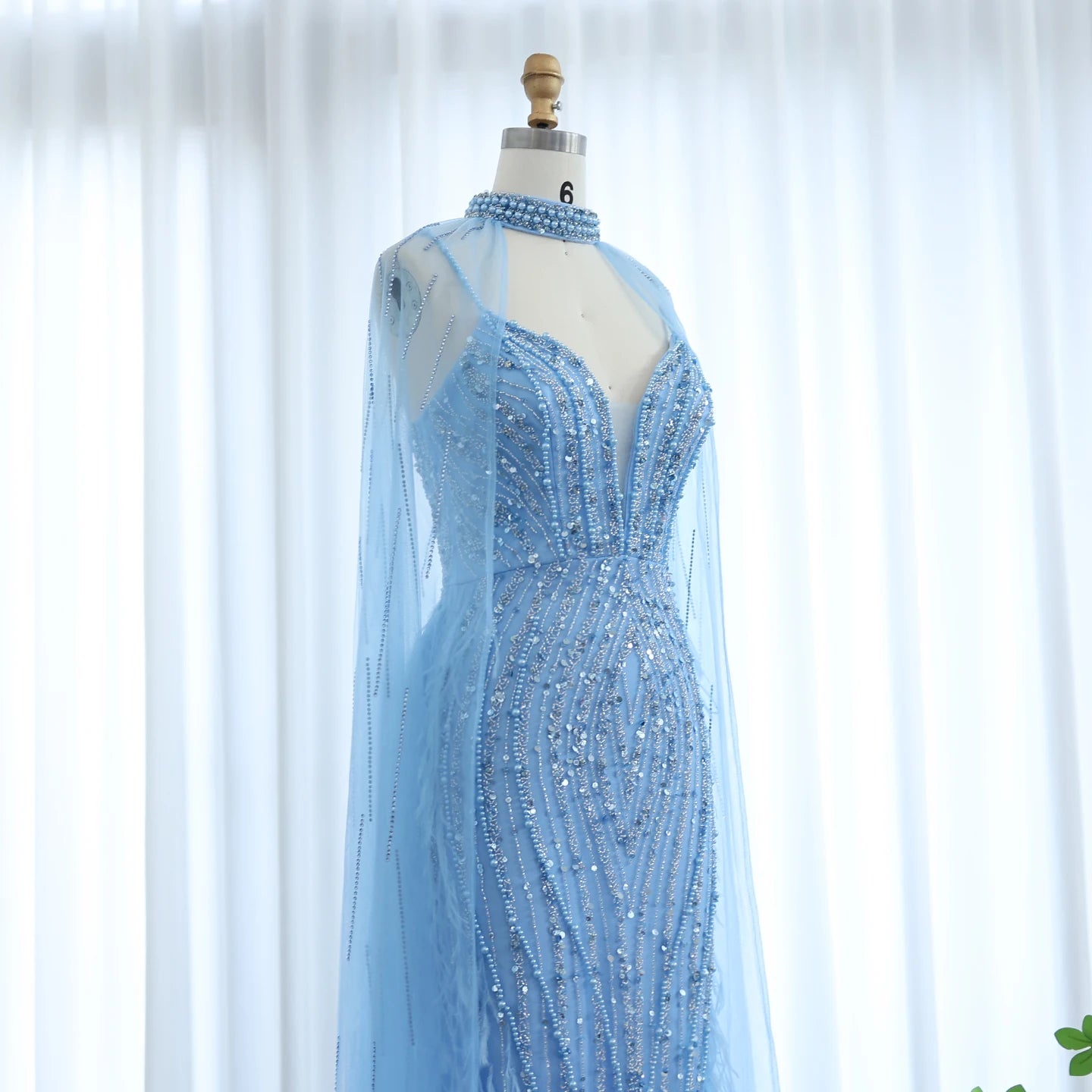 Sharon Said Luxury Feather White Nude Mermaid Evening Dress