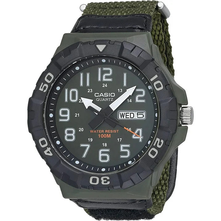 Casio Men's Large Dial Analog Sport Watch with Green Nylon Strap