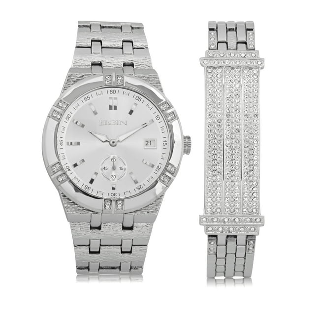 Elgin Adult Male Analog Watch and Bracelet Set in Silver