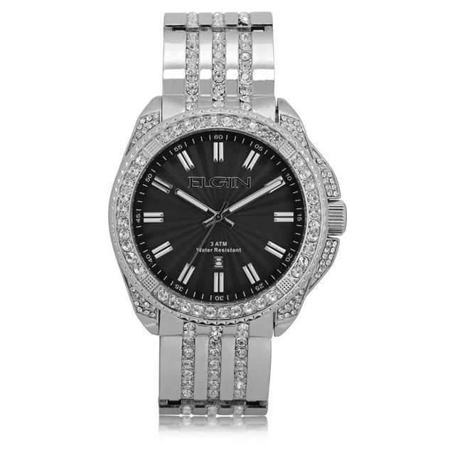 Elgin FG Adult Male Analog Watch, Silver, Round Black Dial