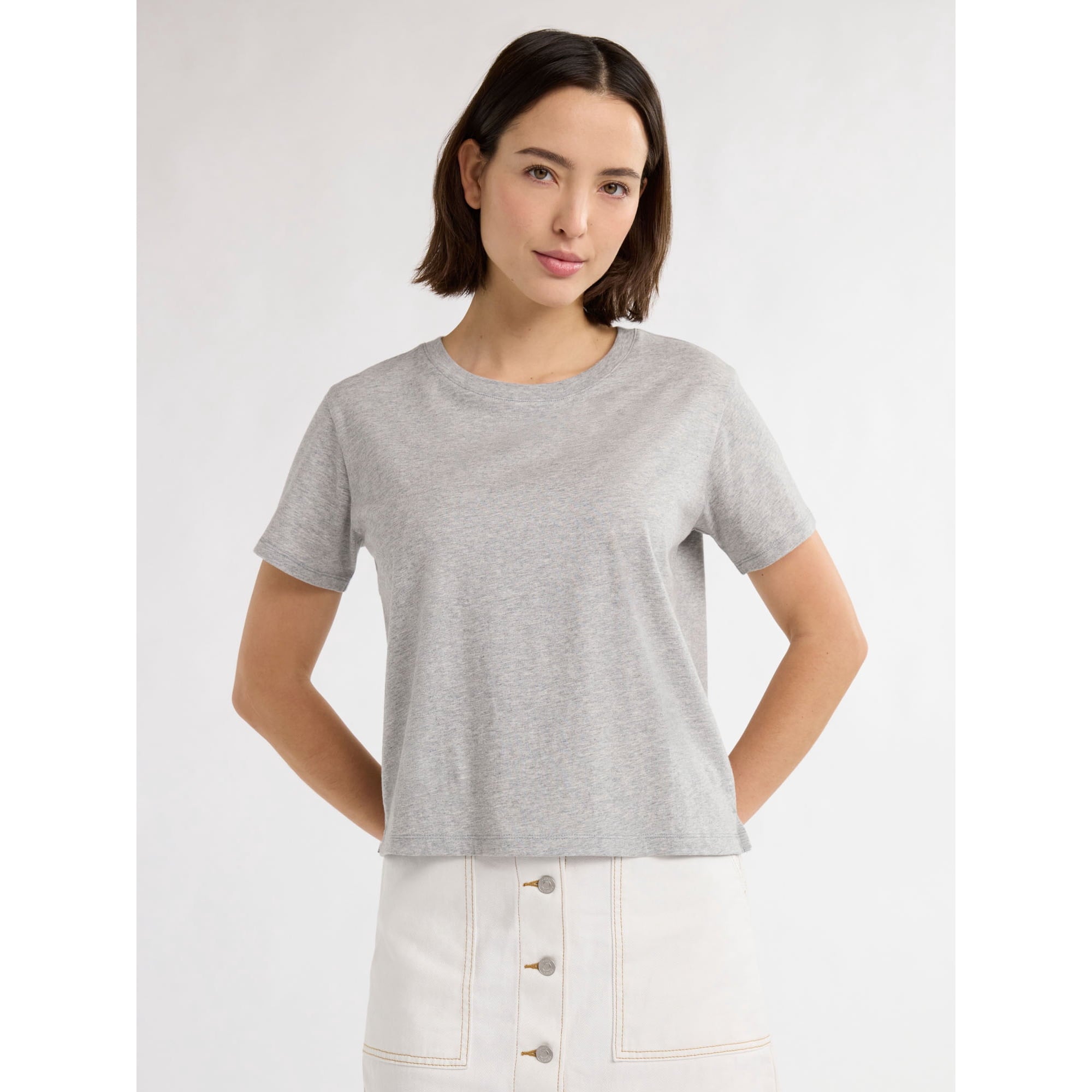 Cotton Cropped Boxy Tee with Short Sleeves