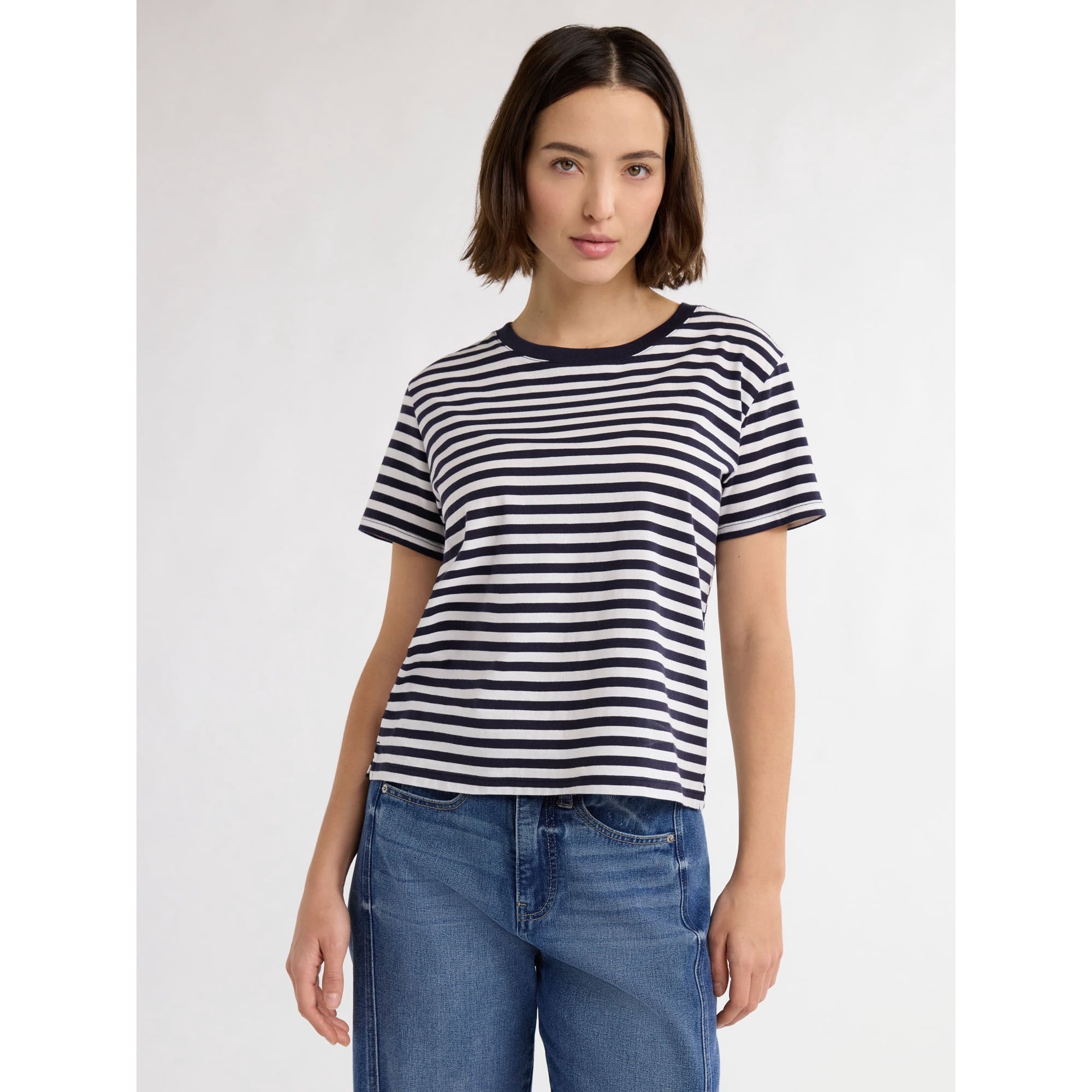 Cotton Cropped Boxy Tee with Short Sleeves