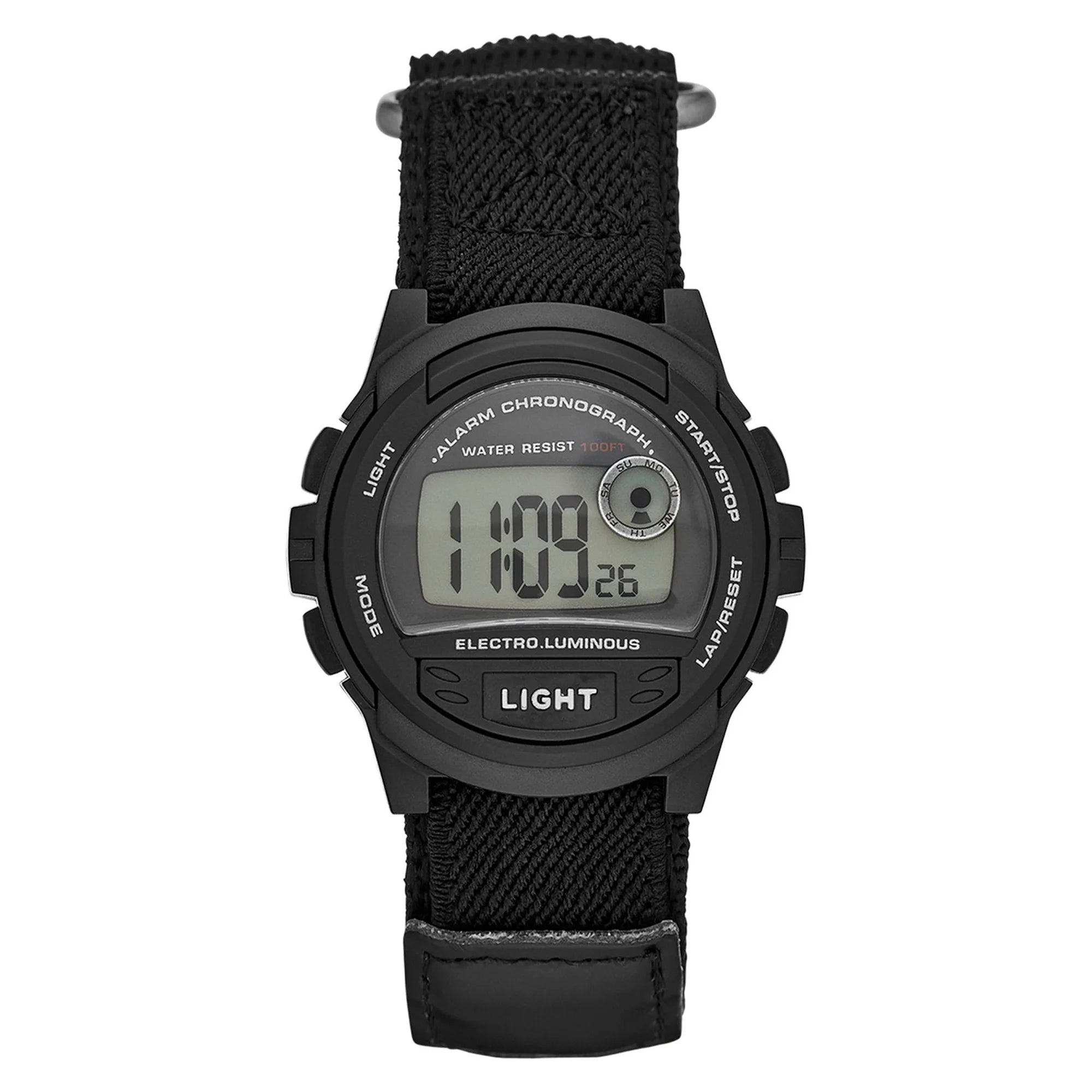 GEORGE Men's Digital Watch:Black Case, Positive Display, Nylon Fastwrap Strap