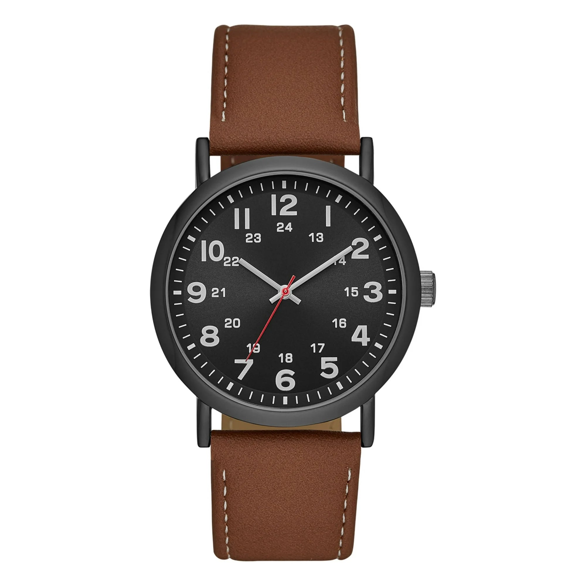 GEORGE Men's Watch: Gunmetal Case, Black Easy Read Dial, Cognac Vegan Leather Band (FMDOGE009)
