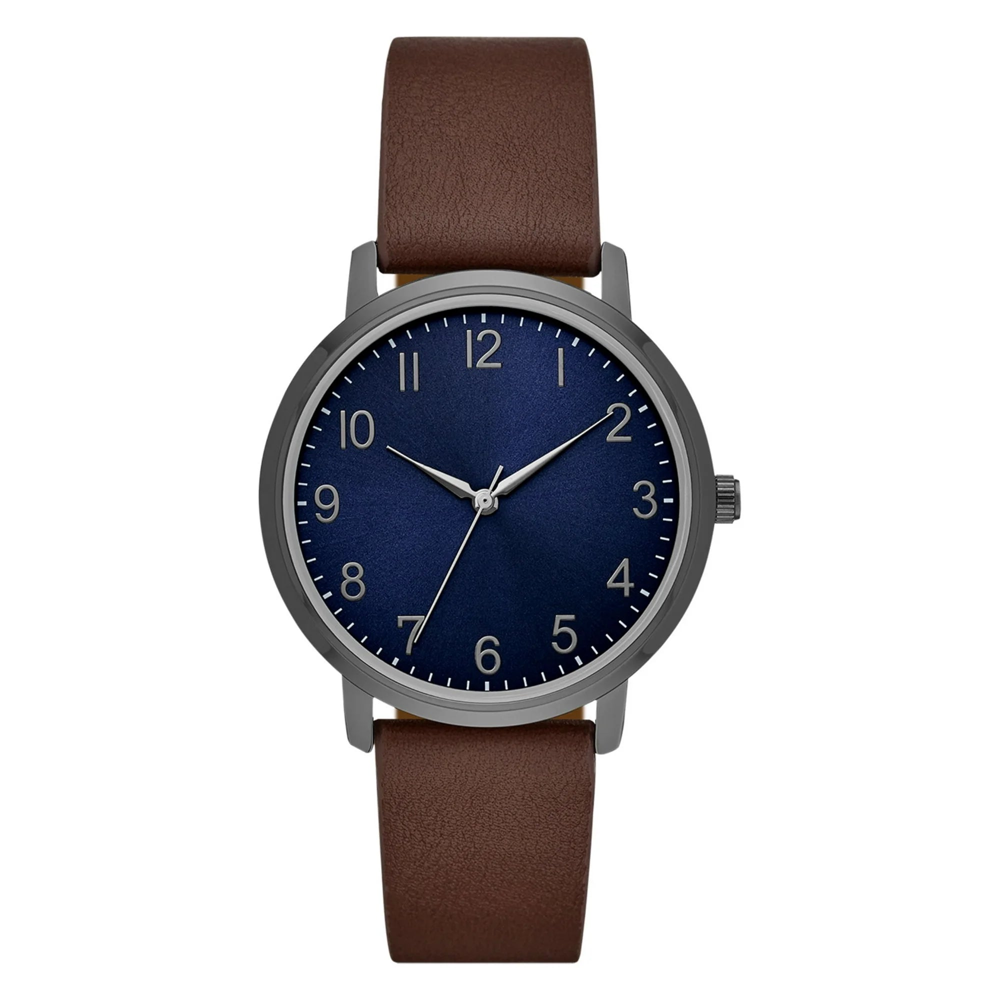 GEORGE Men's Watch: Gunmetal Case, Blue Easy Read Dial,Brown Vegan Leather Band