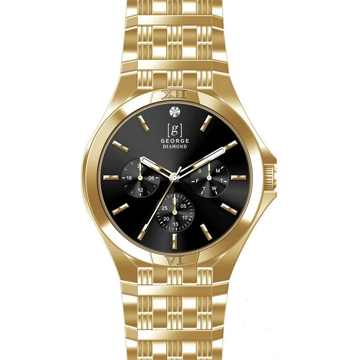 George Men's 41mm Gold Tone Genuine Diamond Bracelet Watch