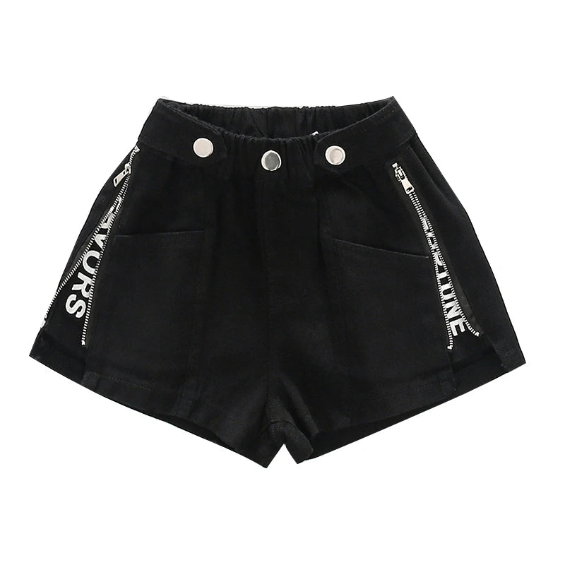 Girls' High-Waist Zipper Denim Shorts