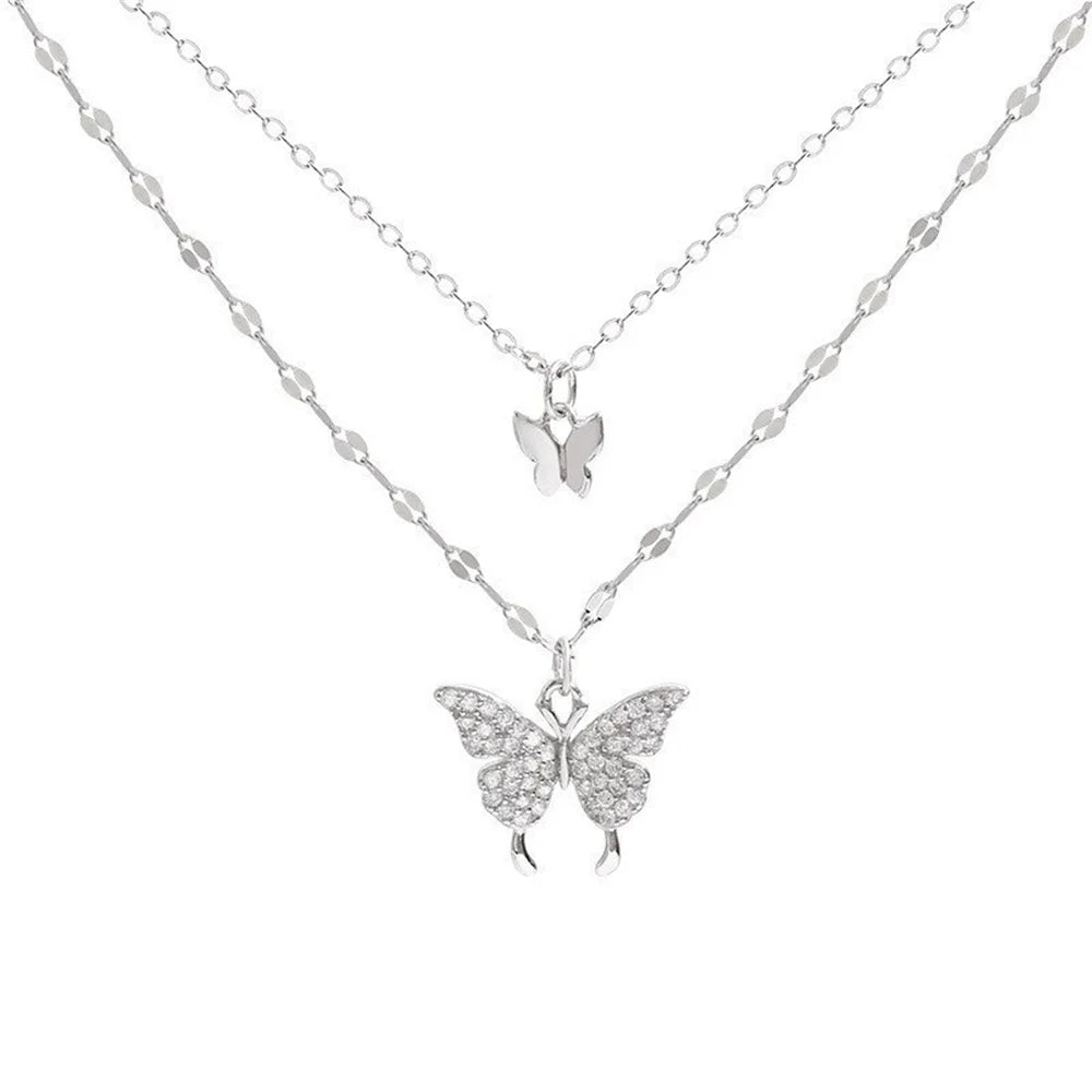 Shiny Double Layer Butterfly Necklace