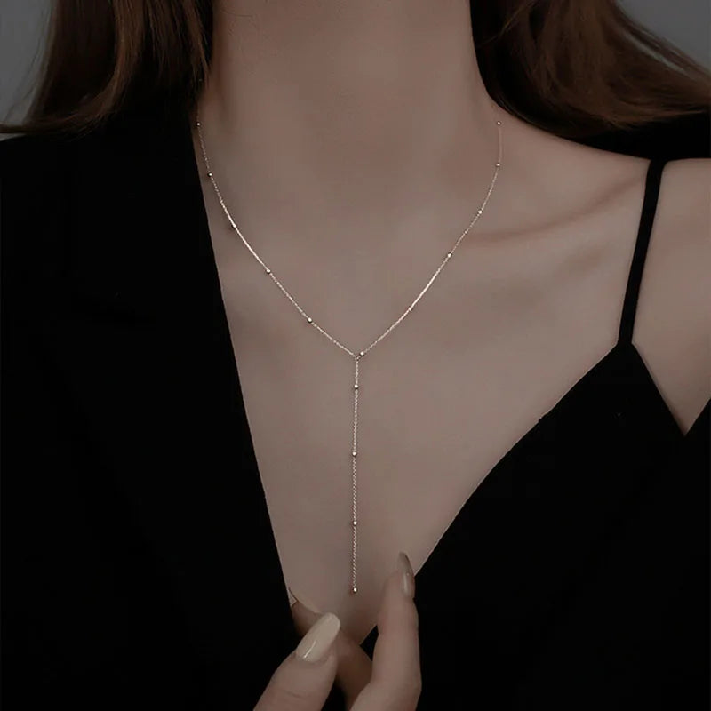 Silver Beads Tassel Clavicle Necklace