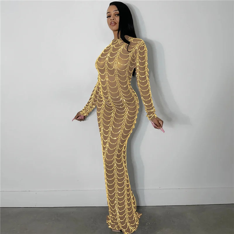 Sparkly Crystal Rhinestone Bodycon Maxi Dress