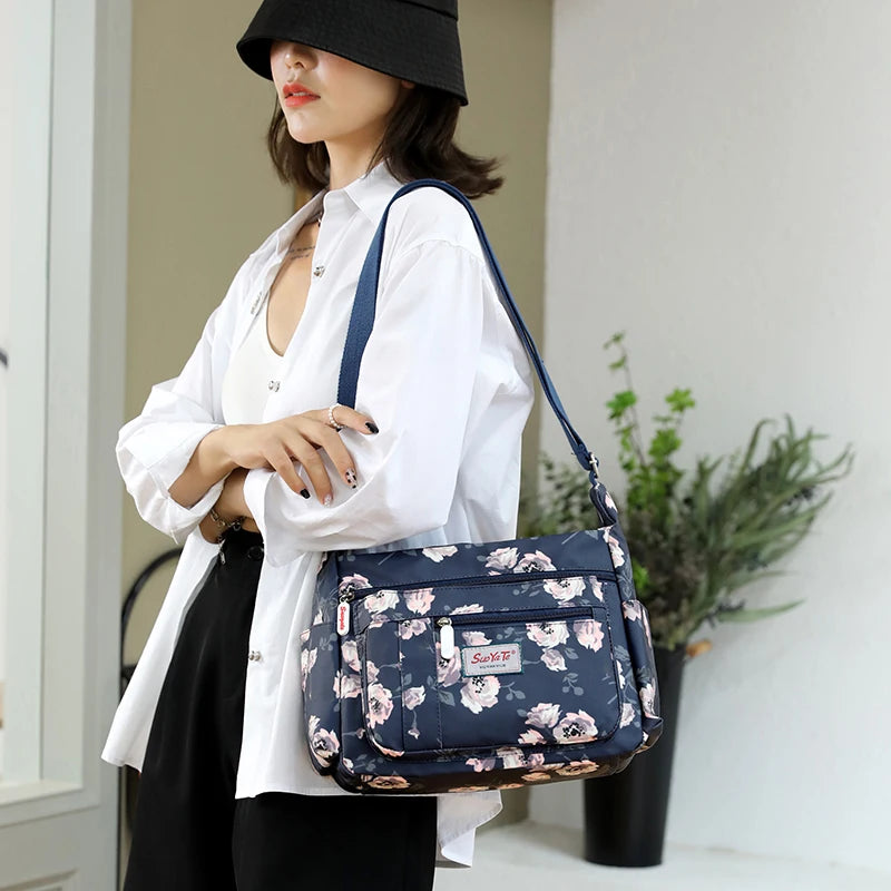 Floral Pattern Nylon Shoulder Bag for Women