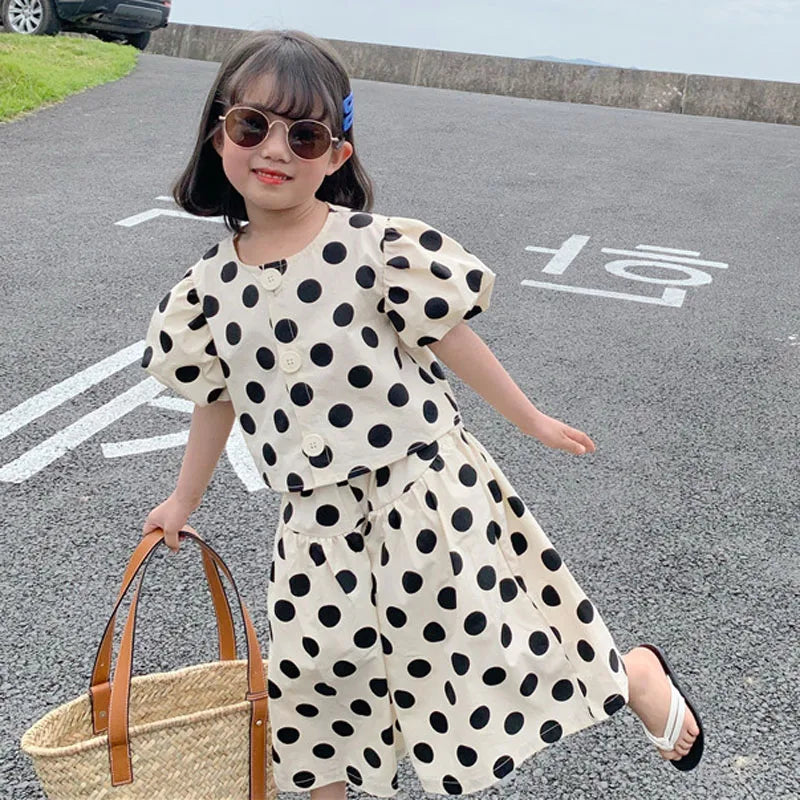 Girls' Polka Dot Shirt & Culottes Set