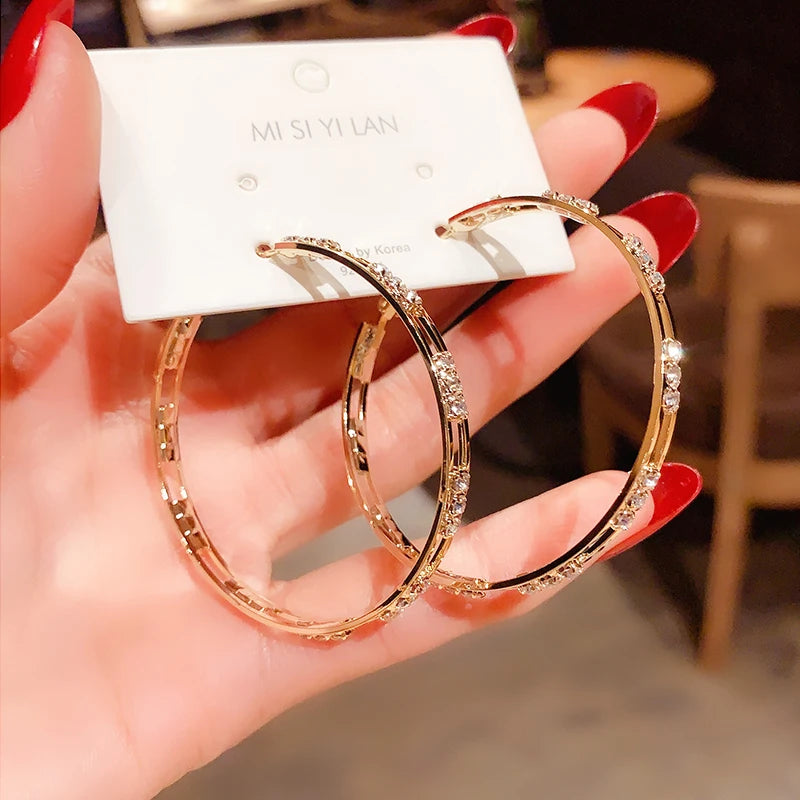 Luxury Gold Round Hoop Earrings with Zircon