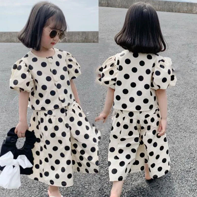 Girls' Polka Dot Shirt & Culottes Set