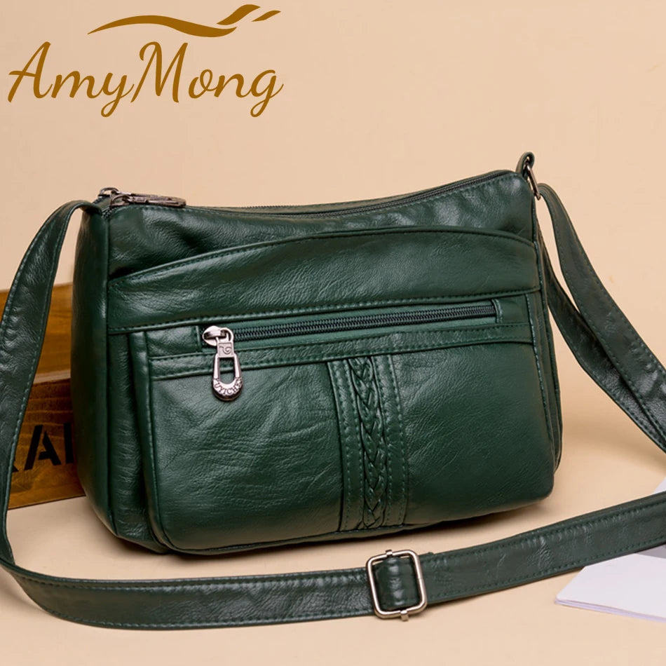 High-Capacity PU Leather Messenger Bag for Women