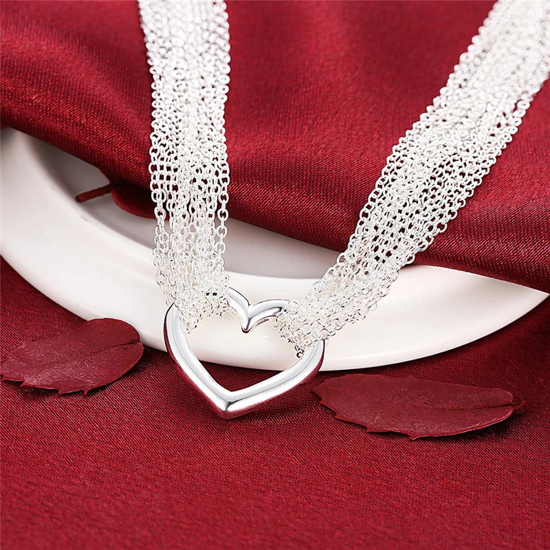 925 Sterling Silver Heart Necklace Bracelet Ring Set