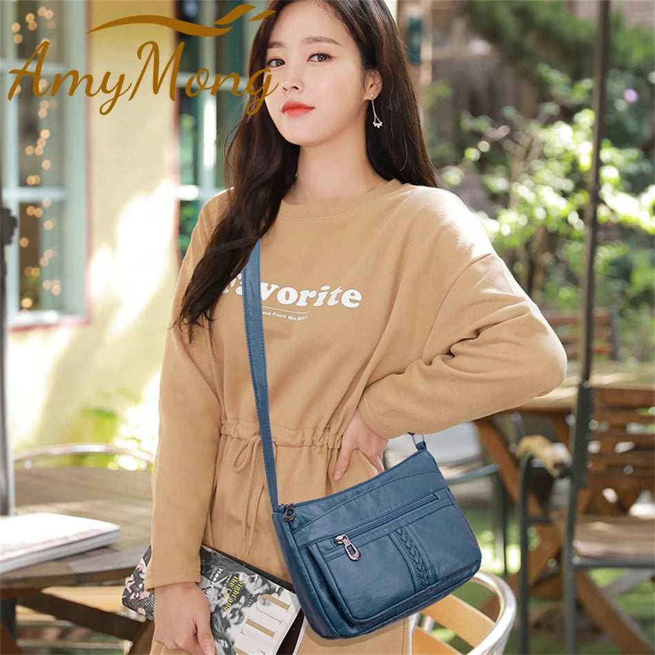 High-Capacity PU Leather Messenger Bag for Women