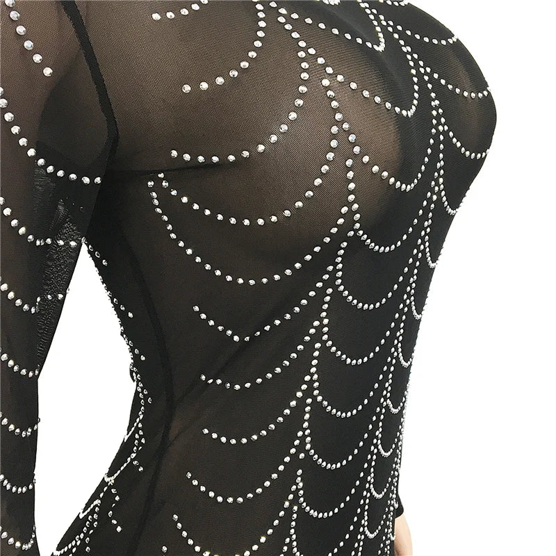 Sparkly Crystal Rhinestone Bodycon Maxi Dress