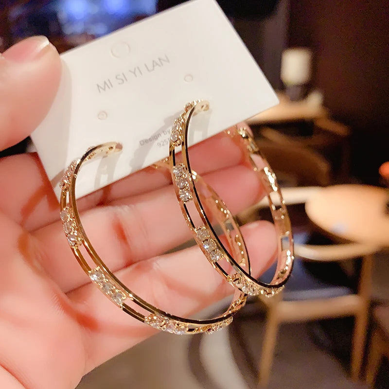 Luxury Gold Round Hoop Earrings with Zircon