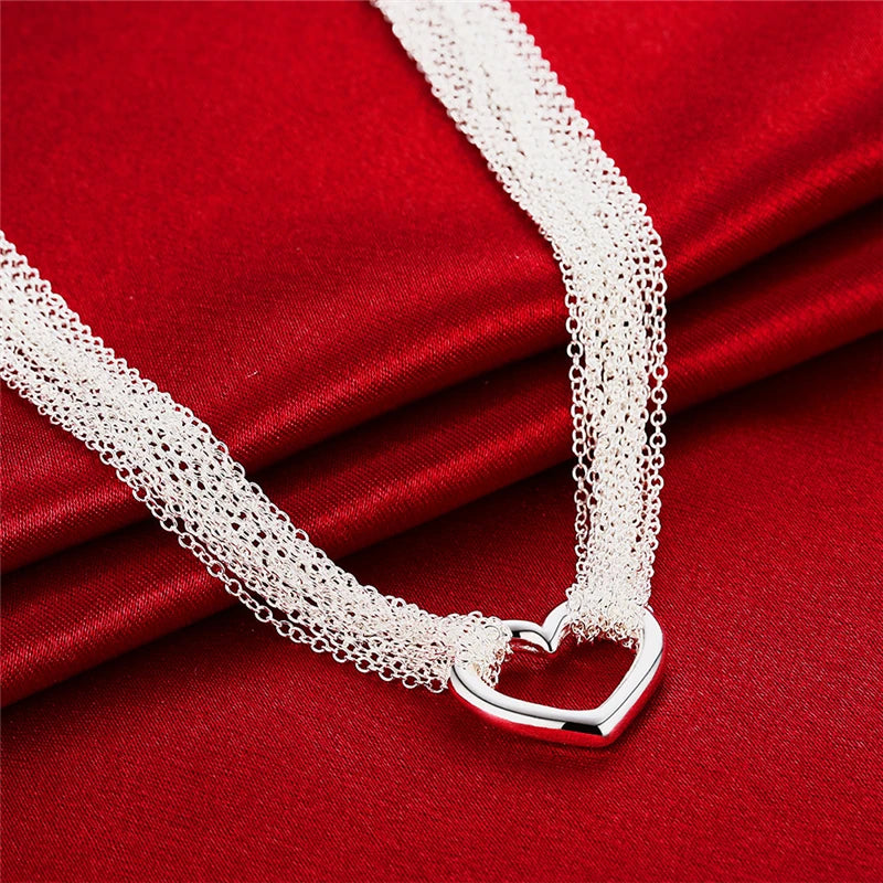 925 Sterling Silver Heart Necklace Bracelet Ring Set
