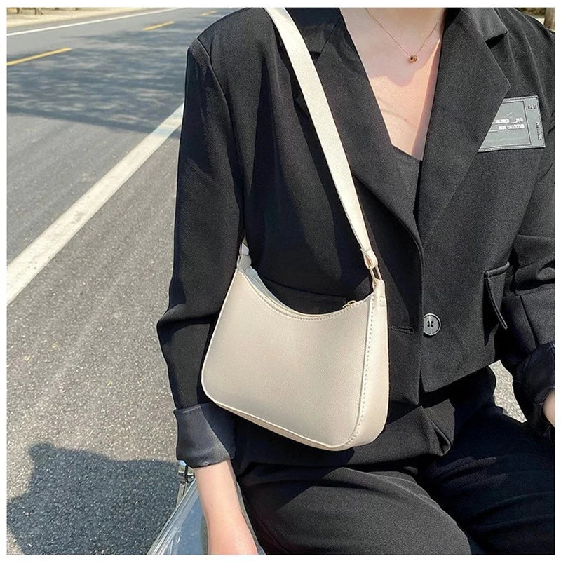 Retro Solid Color PU Leather Hobo Bag