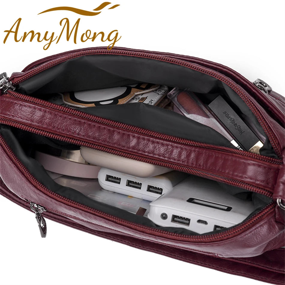 High-Capacity PU Leather Messenger Bag for Women