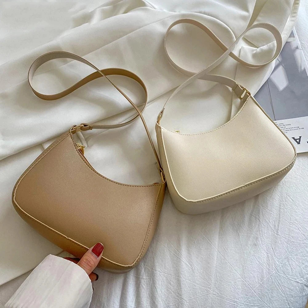 Retro Solid Color PU Leather Hobo Bag