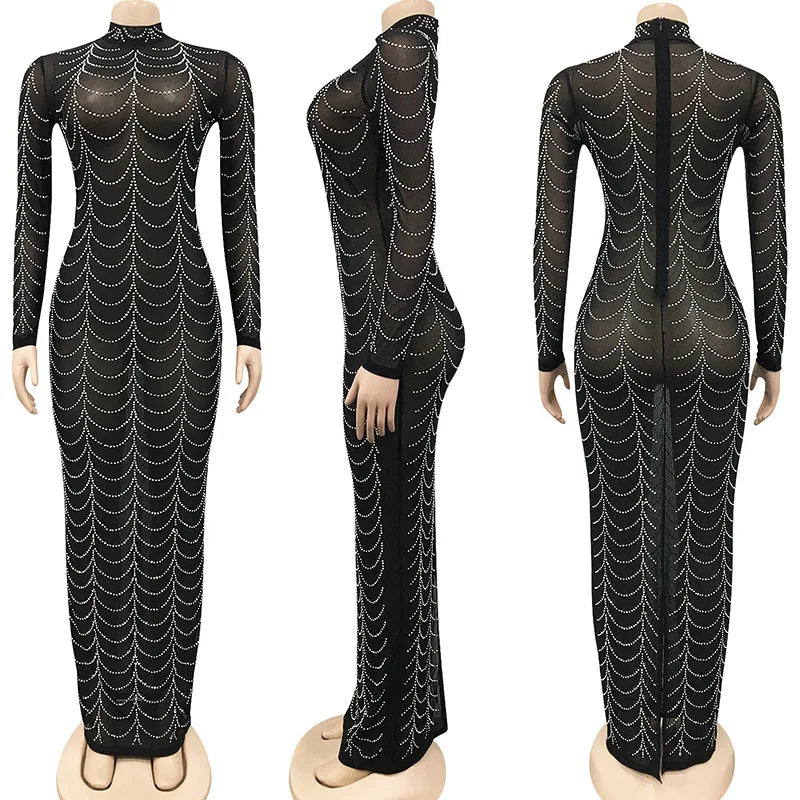 Sparkly Crystal Rhinestone Bodycon Maxi Dress