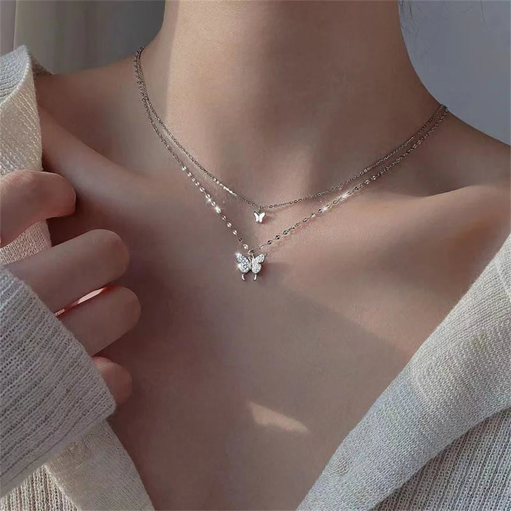 Shiny Double Layer Butterfly Necklace