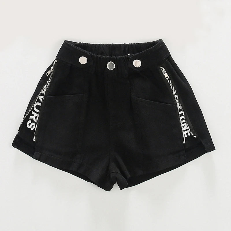Girls' High-Waist Zipper Denim Shorts