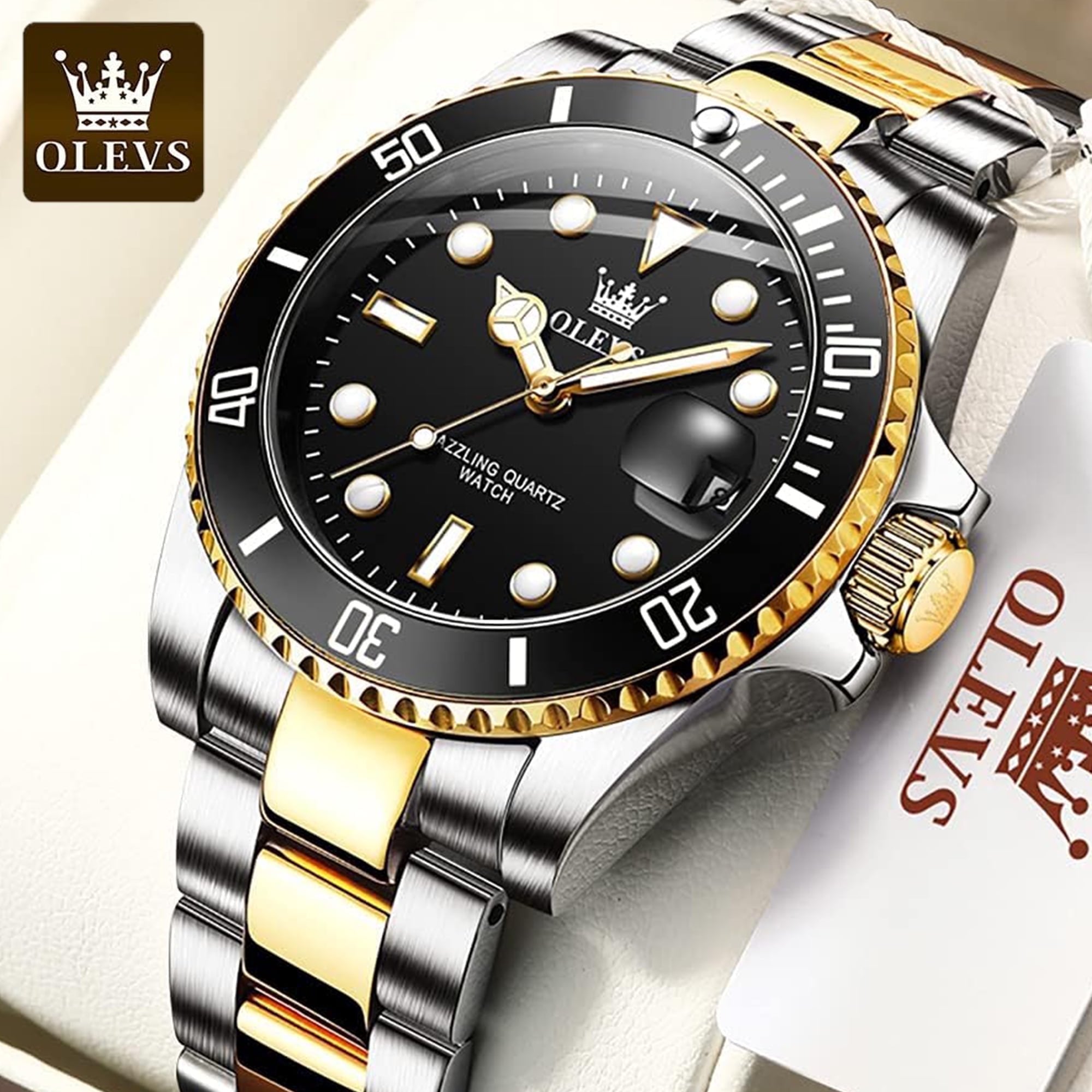 OLEVS Luxury Men's Wristwatch Stainless Stee Black Water Ghost Watch