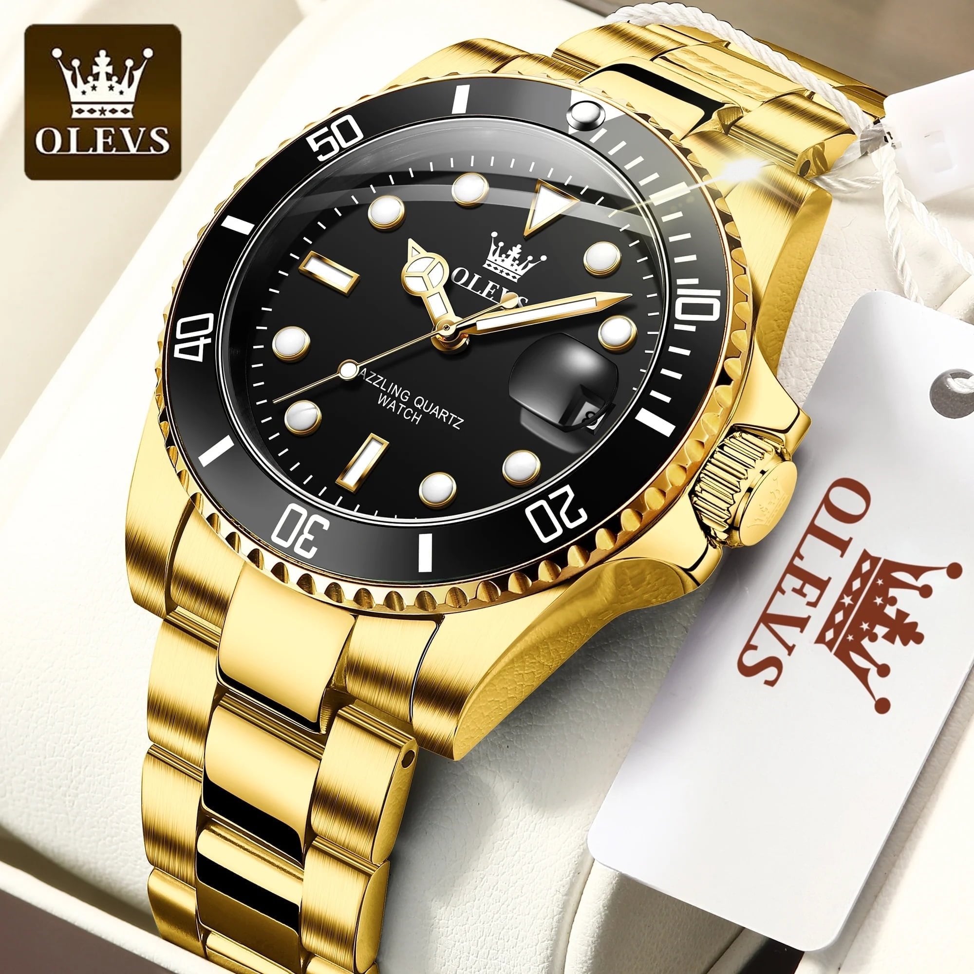 OLEVS Mens Watch Waterproof Luminous Date Watches Stainless Steel