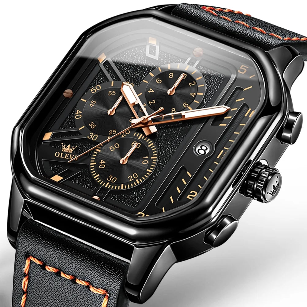 Men Black Leather Chronograph Analog Quartz