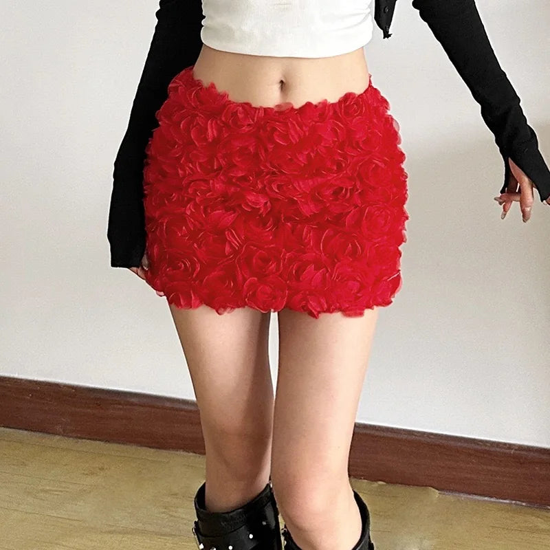 Women’s 3D Flower High-Waist Mini Skirt