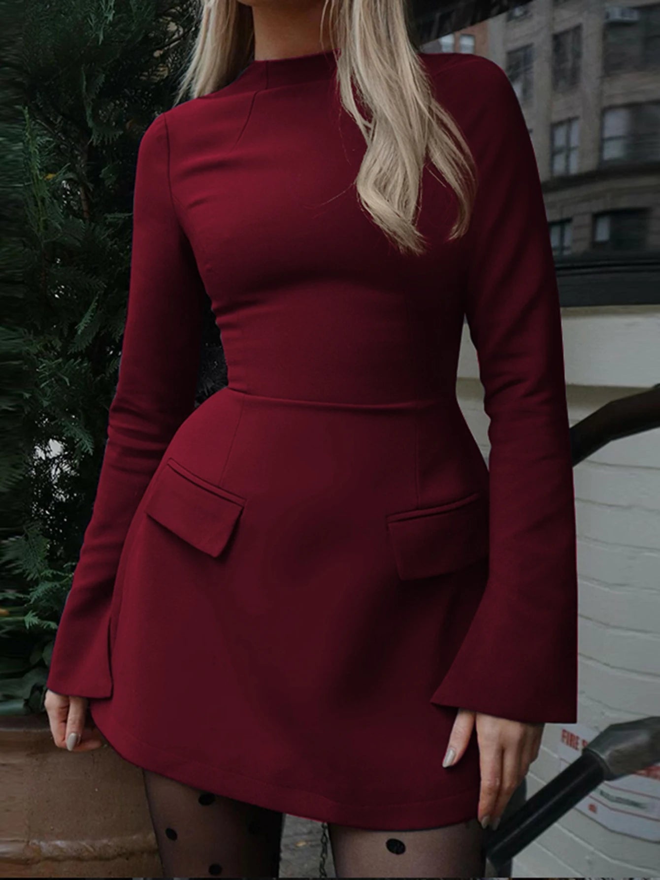 Dulzura Long Sleeves Zipper Bodycon Mini Dress With Pocket