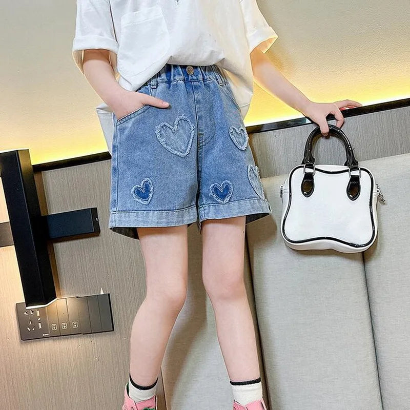 Girls' Pearl Heart Denim Shorts