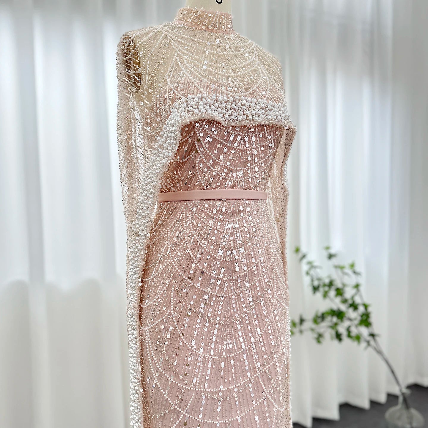 Sharon Said Luxury Pearls Dubai Champagne Evening Dresses