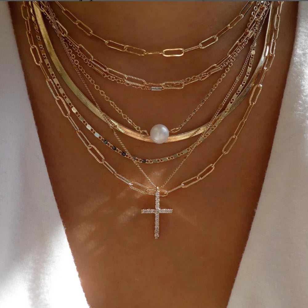 Boho Gold Multi-Layer Crystal Necklace