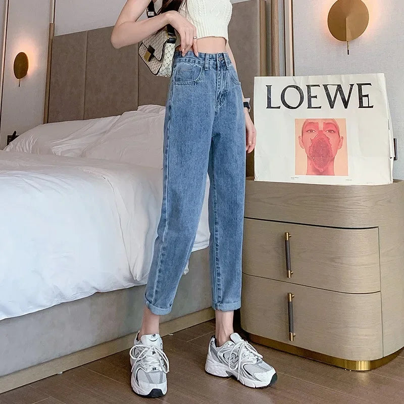 High-Waisted Slimming Loose-Fit Jeans