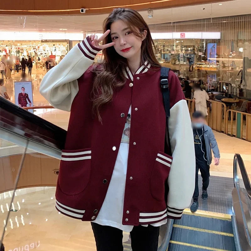 Fleece-Lined Korean Style Baseball Jacket